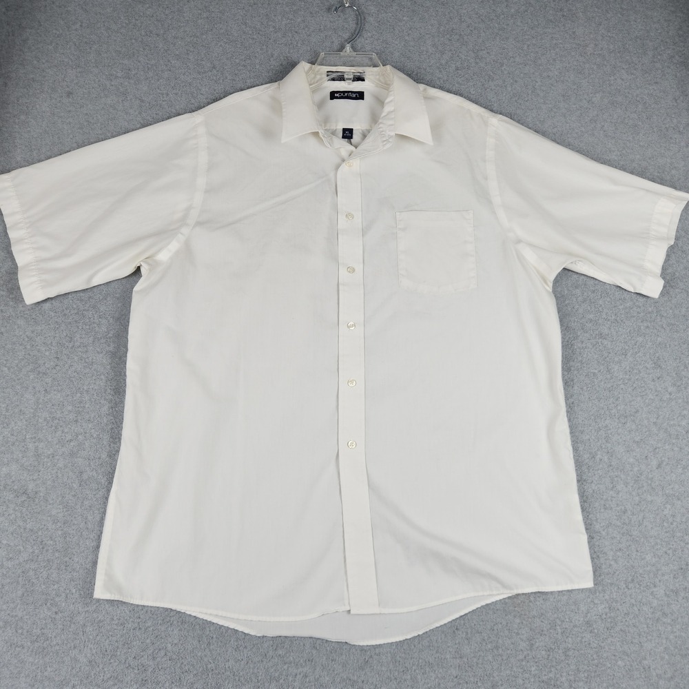 Puritan Dress Shirt Mens XL Off-White Wrinkle Free Short Sleeve Oxford Formal